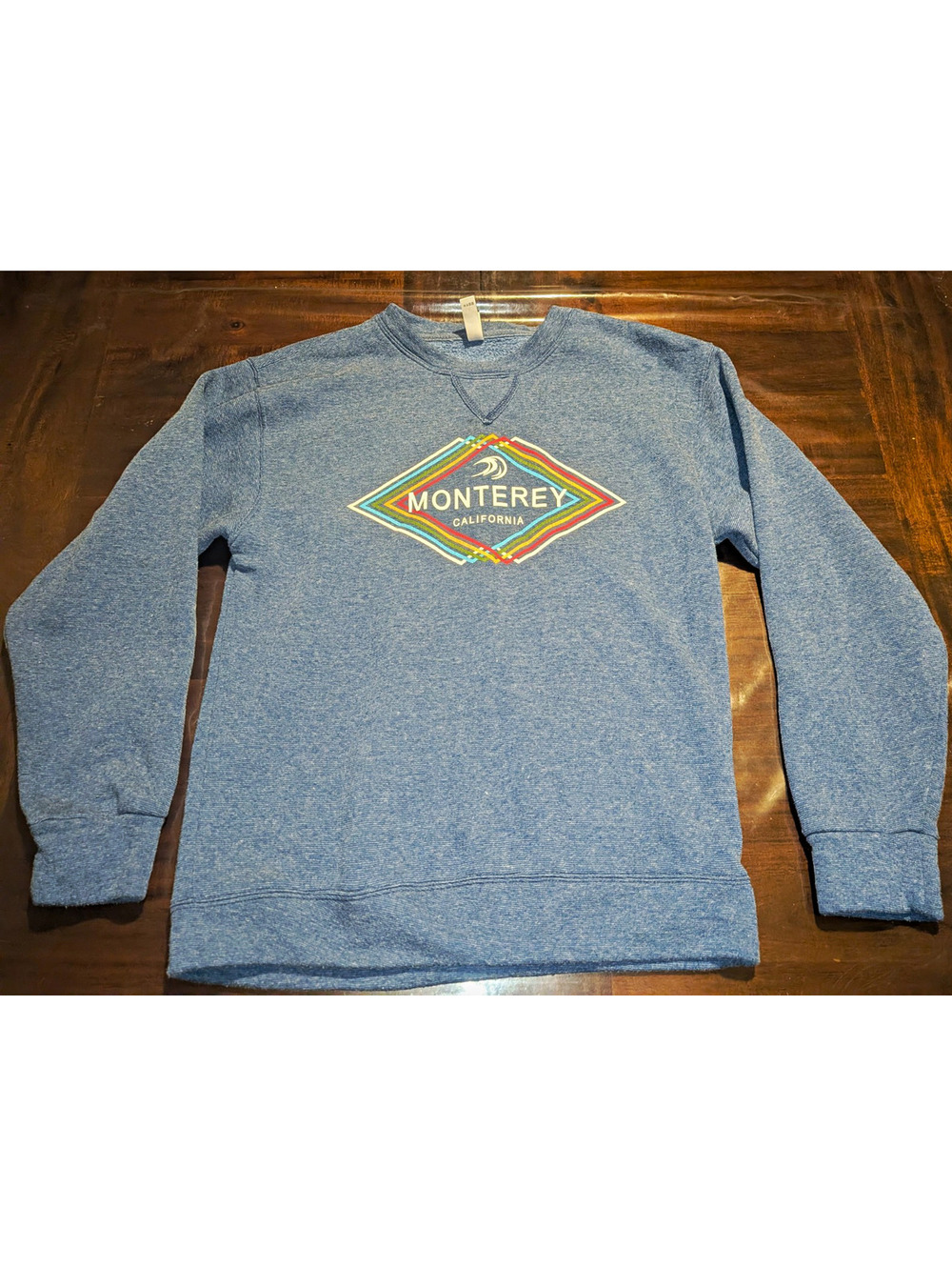 Teemax Monterey California Graphic Blue Fleece Crewneck Sweatshirt Size Small